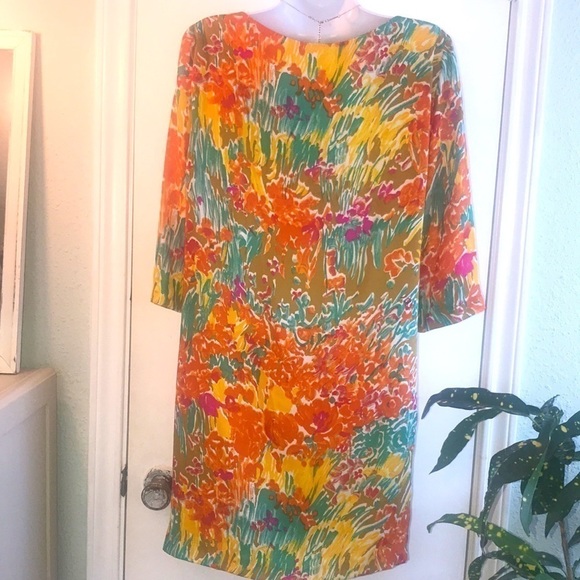 ZARA Floral Watercolor Shift Dress Size Medium Womens - Picture 6 of 11